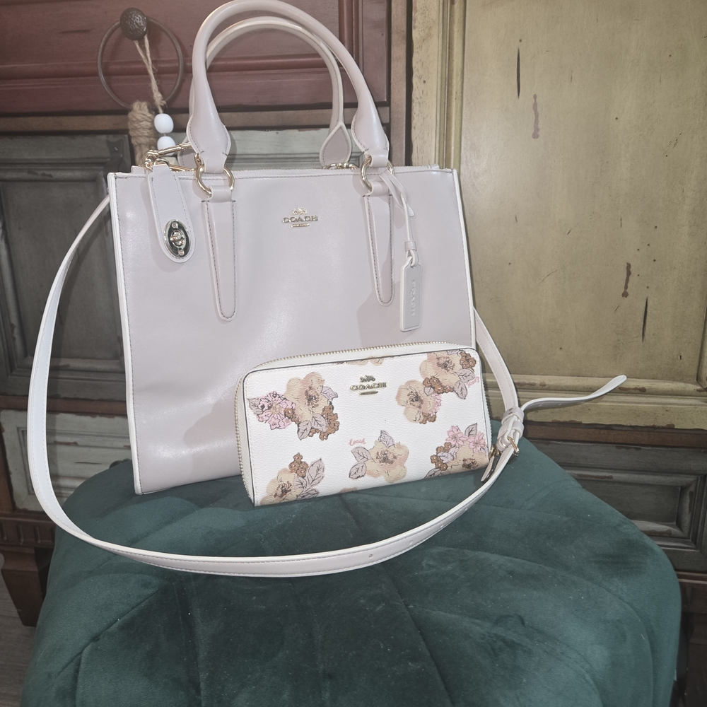 Coach Women's Cream Tote Bag with Floral Wallet